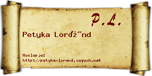 Petyka Loránd névjegykártya